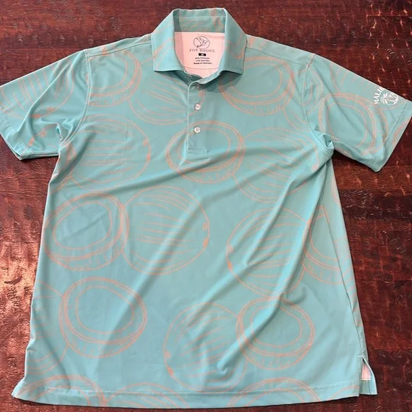 Five Birdies Men's Aqua Polo Shirt with Orange Coconut Accents - Picture 3 of 5